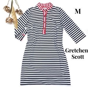 New Gretchen Scott Navy Whit Red Striped Dress Sz M nwot